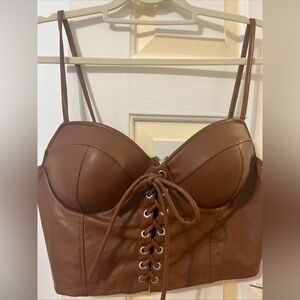 Brown Lace-Up Women's Top
